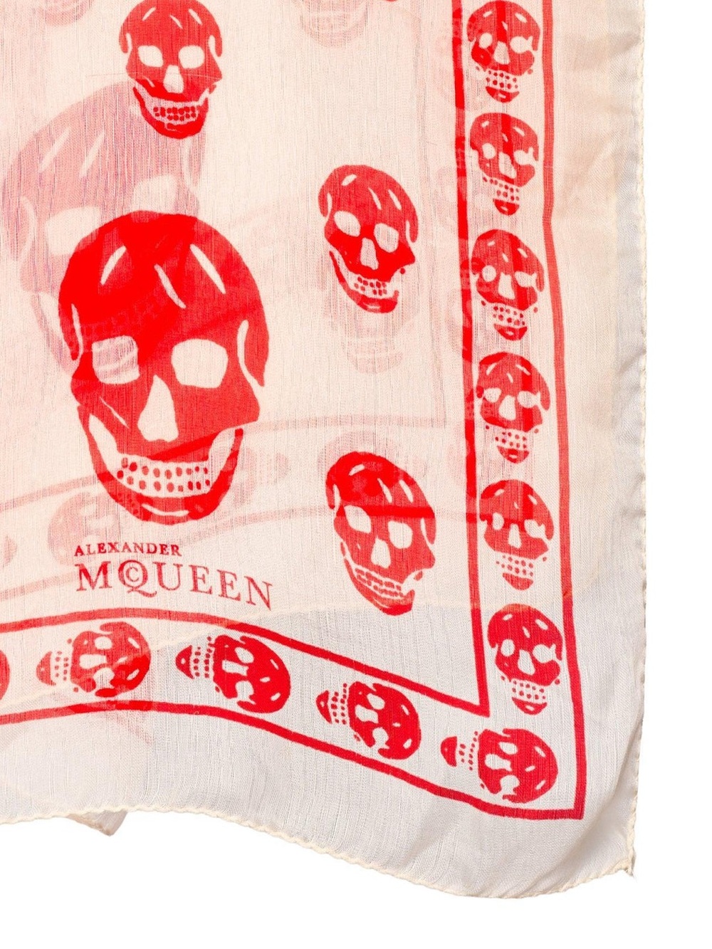 Alexander McQueen White and Red Skull Pocket Square